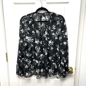 Banana Republic Blouse - Sheer Black, Metallic Thread, Peasant Blouse, Size M